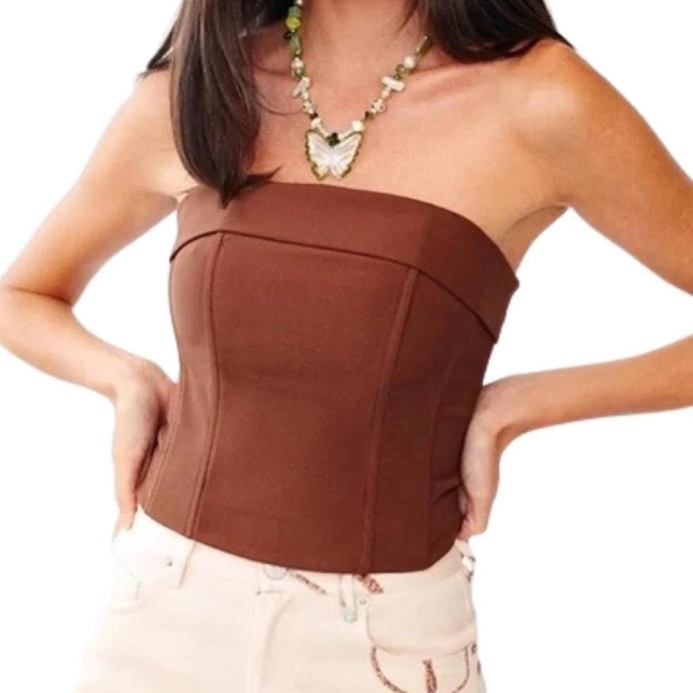 With Jean High Brown Strapless Bustier